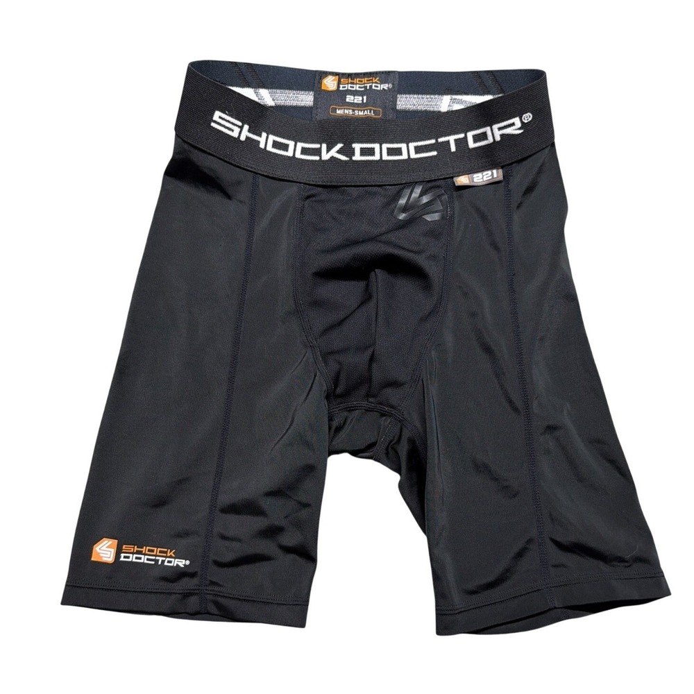 SHOCK DOCTOR 221 Black Compression Spandex Jock Shorts Athlete Mens small Sports